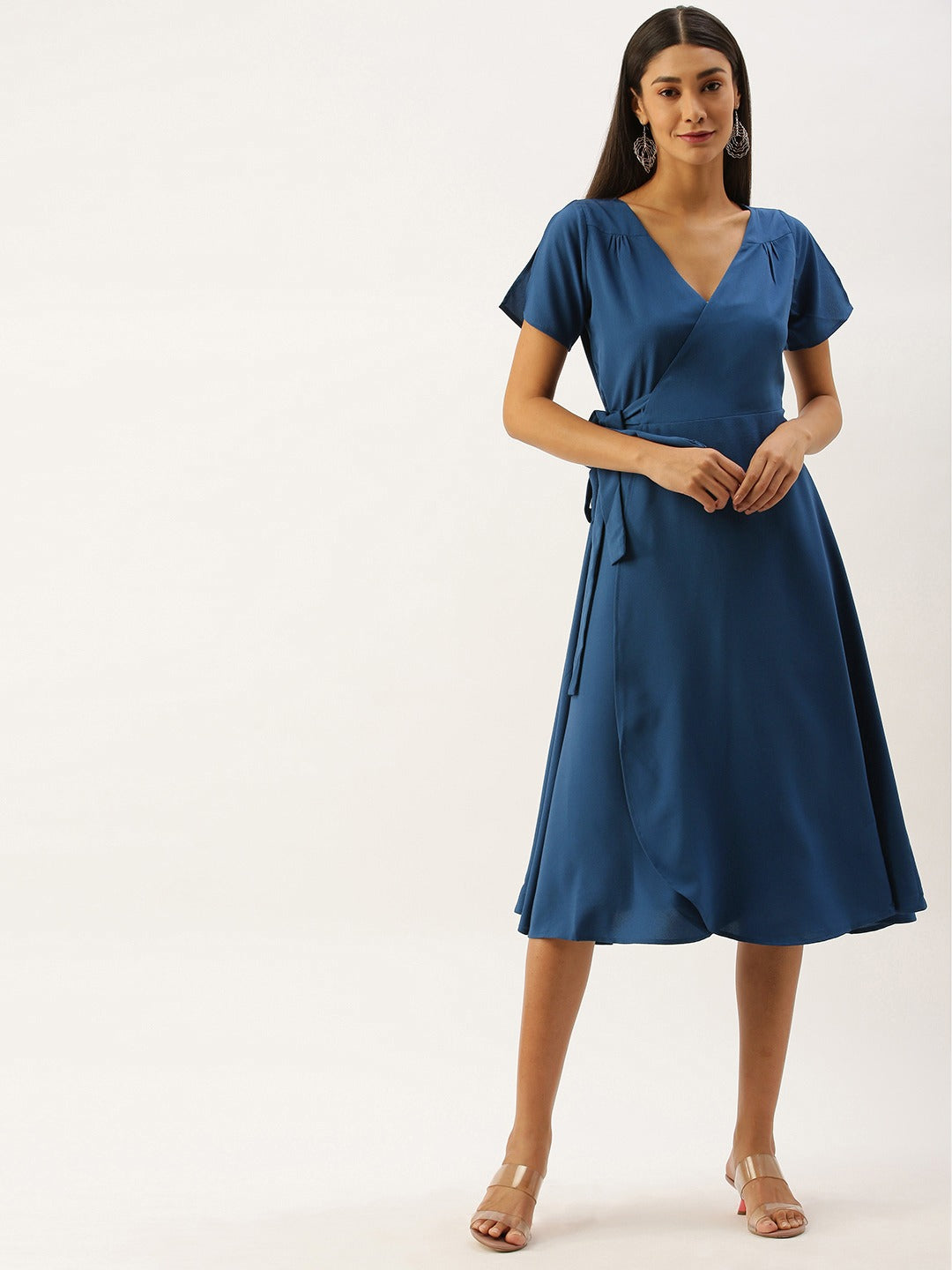 V Neck Midi Dress