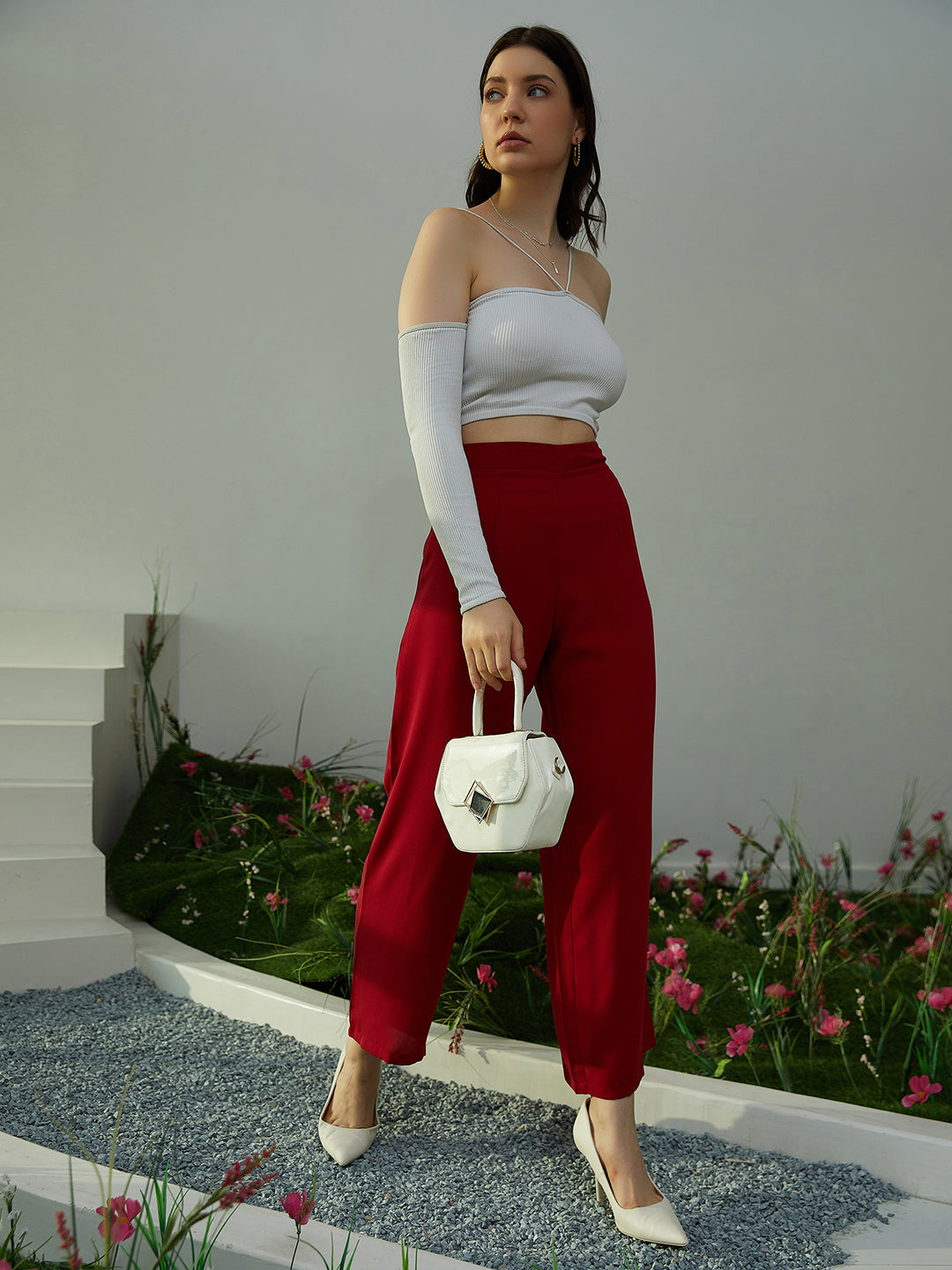 High Waisted Wide Leg Pants Red