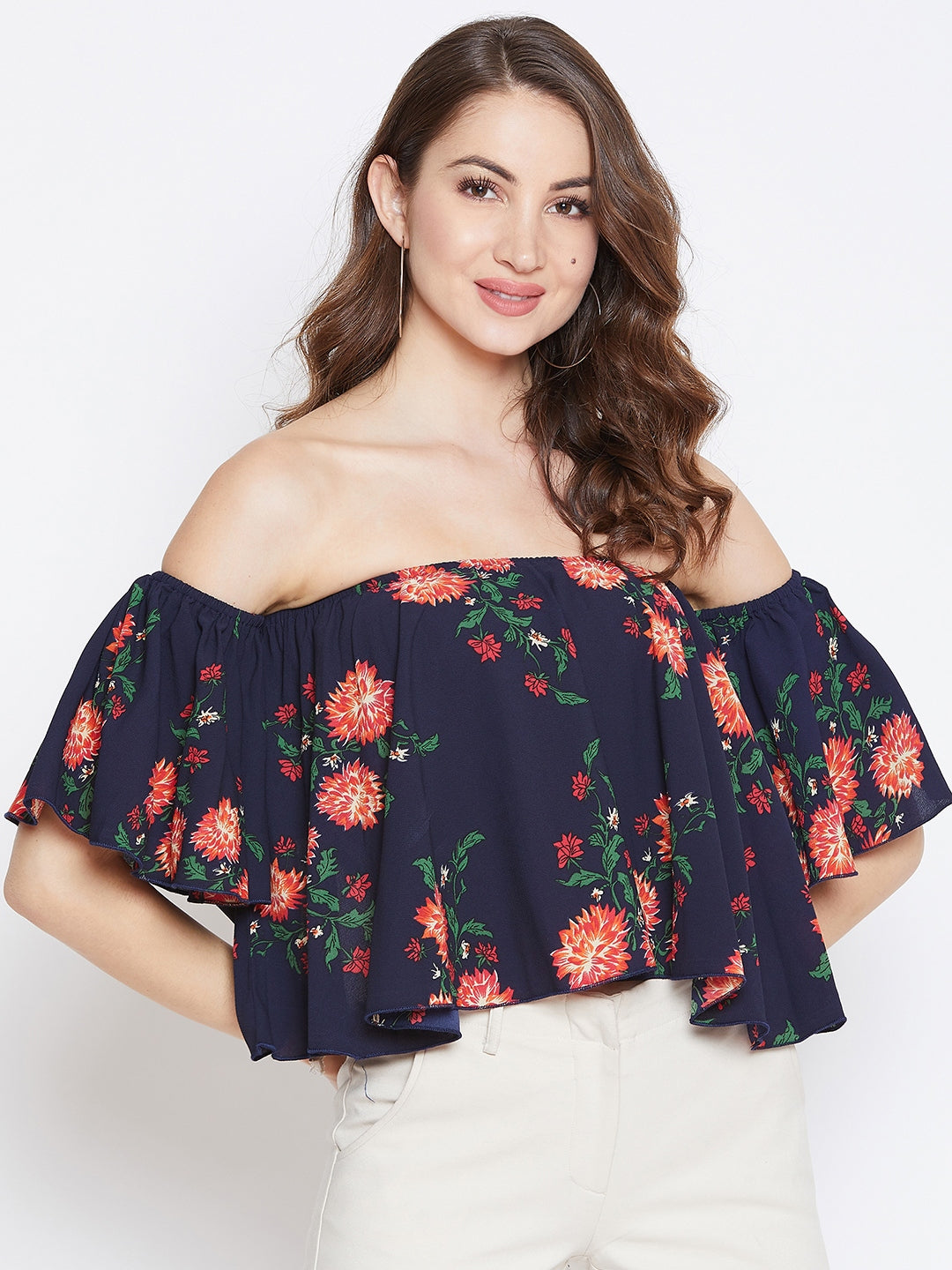 Floral open best sale shoulder top