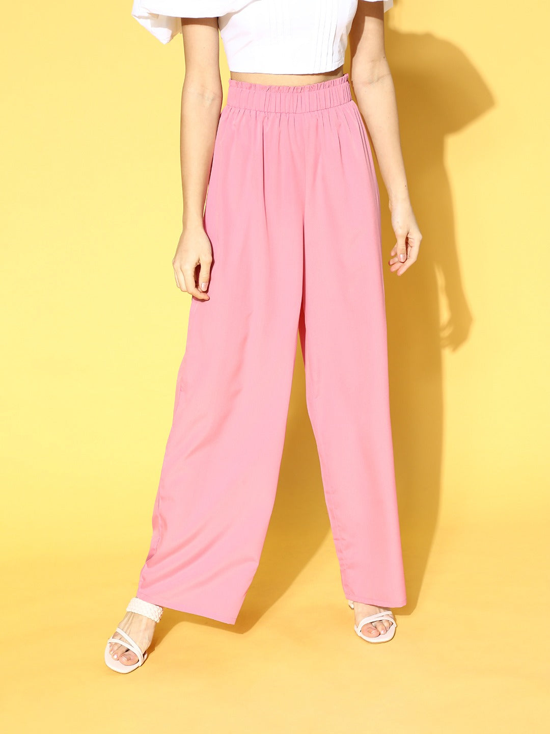 Buy YOZLY Women's Rayon Solid Baby Pink Palazzo Pants Free Size at