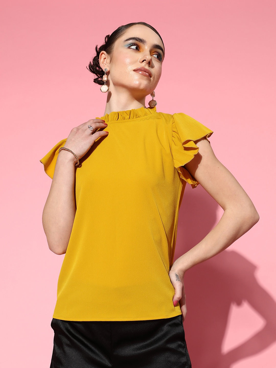 Yellow flutter 2024 sleeve top