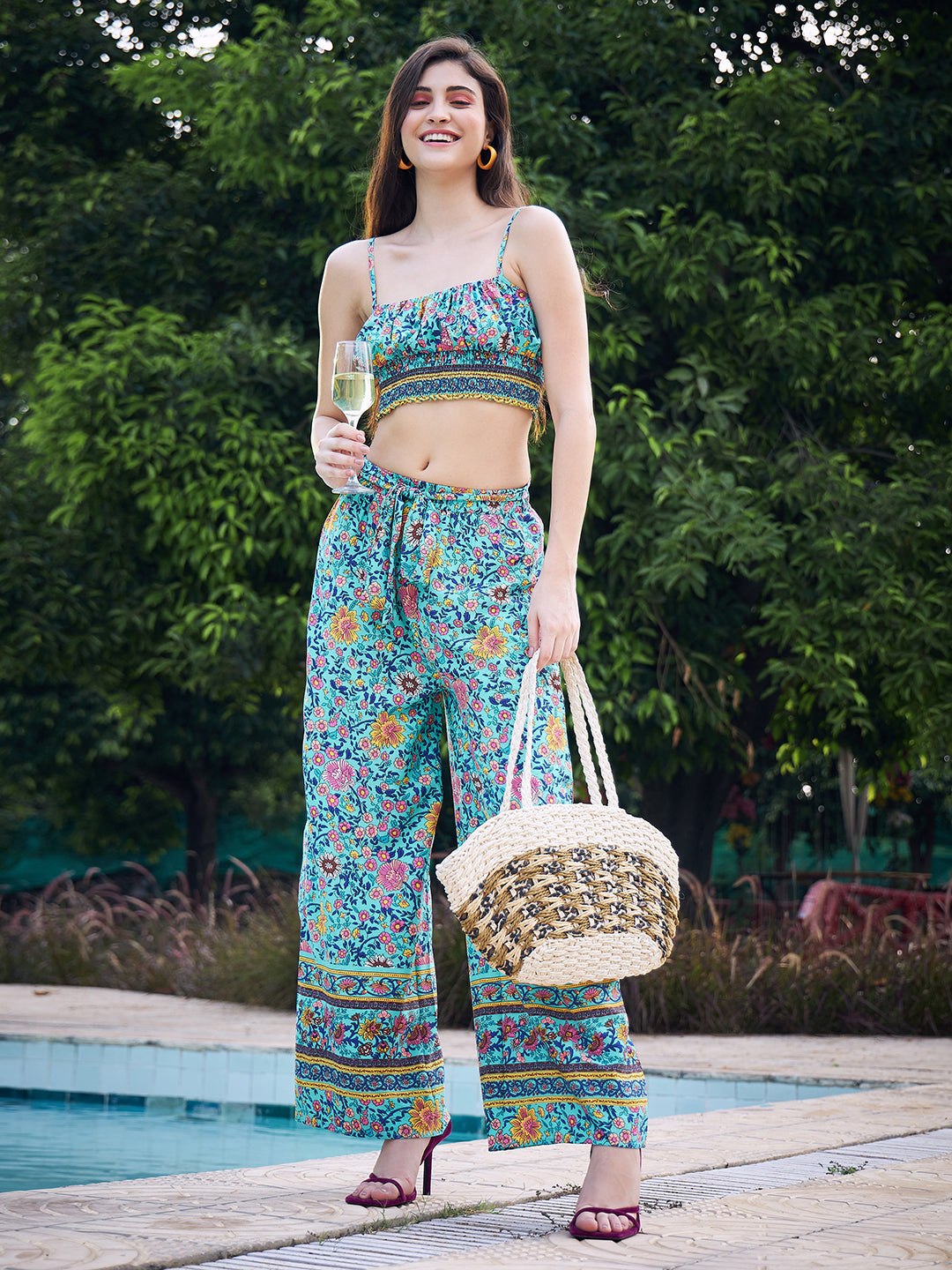 women printed top with trousers