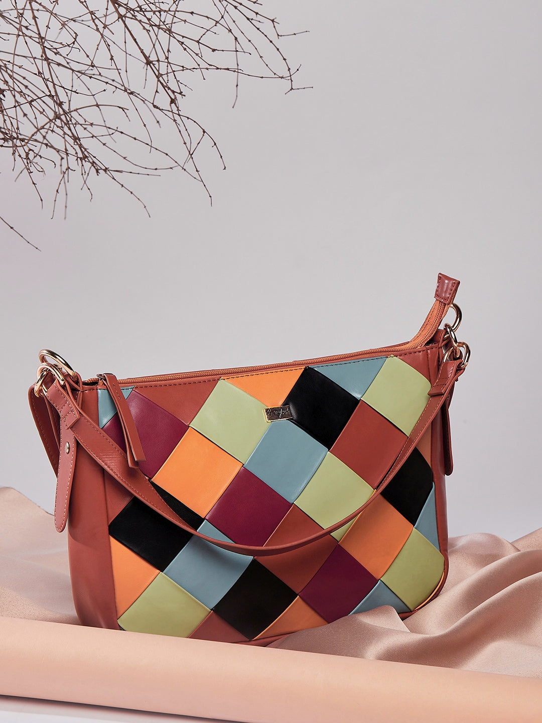 Geometric Pattern Sling Bag, Multi Zipper Crossbody Bag, Casual