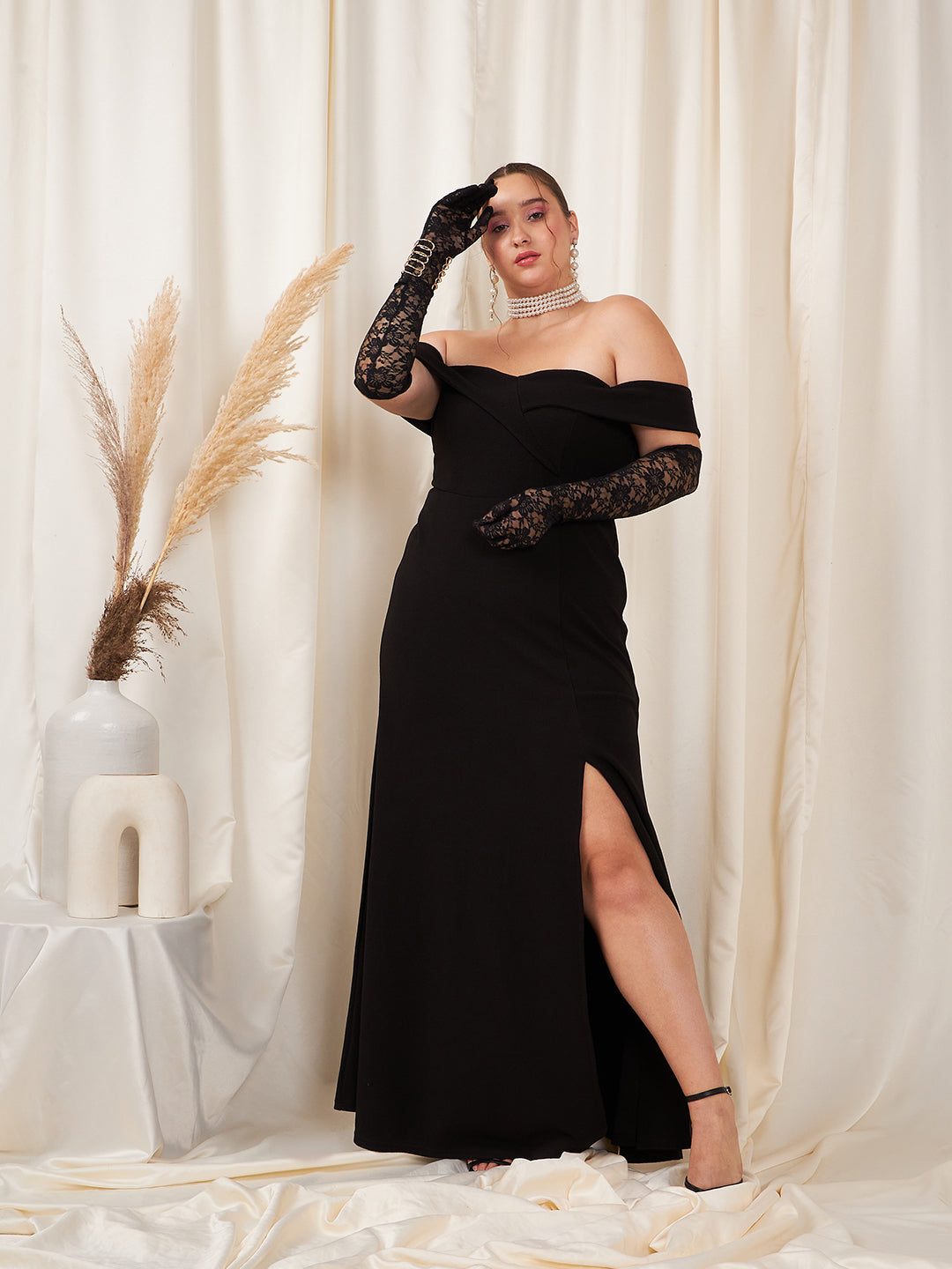 Plus size off the shoulder gown best sale