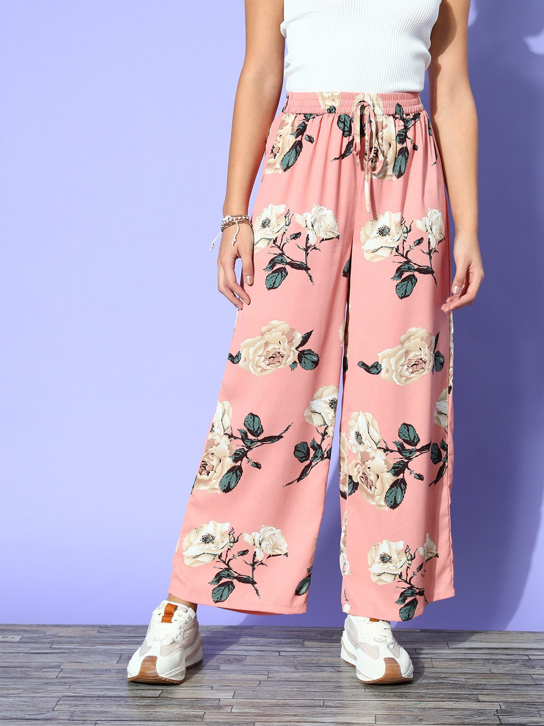 PRINTED PALAZZO TROUSERS - Pink