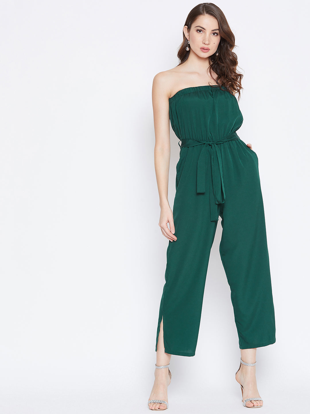 Green fashion off the shoulder jumpsuit