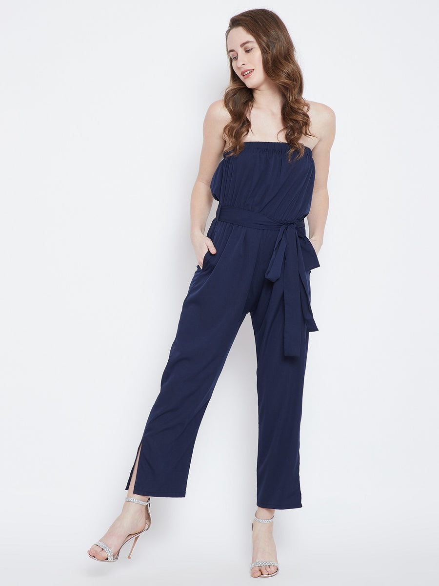 Navy blue off the cheap shoulder jumpsuit