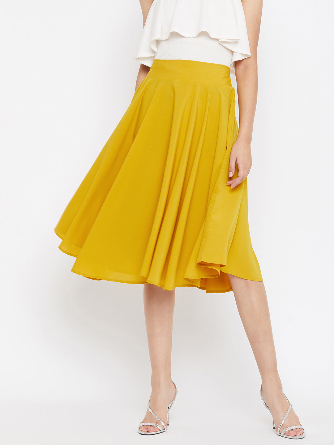 High Waist Midi Yellow Skirt  Midi flare skirt, Skirt outfits, Yellow  skirt outfits
