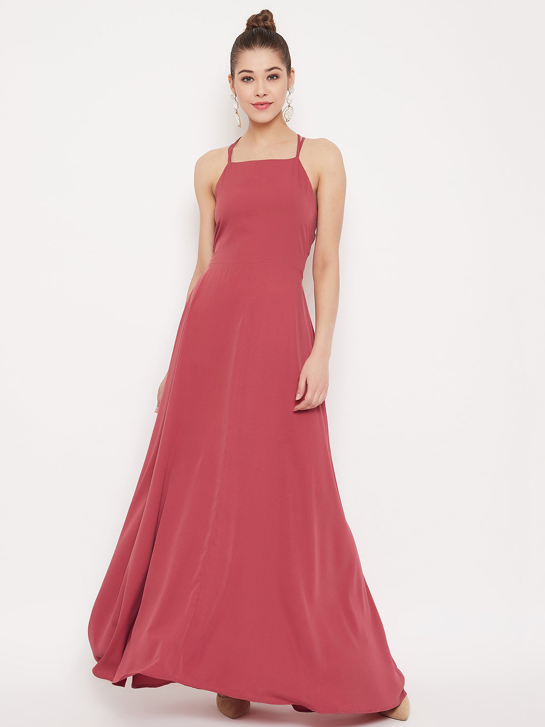 DEAL - Women's Pink/Black Halter Dress - Small - Chest 30 - Length 40