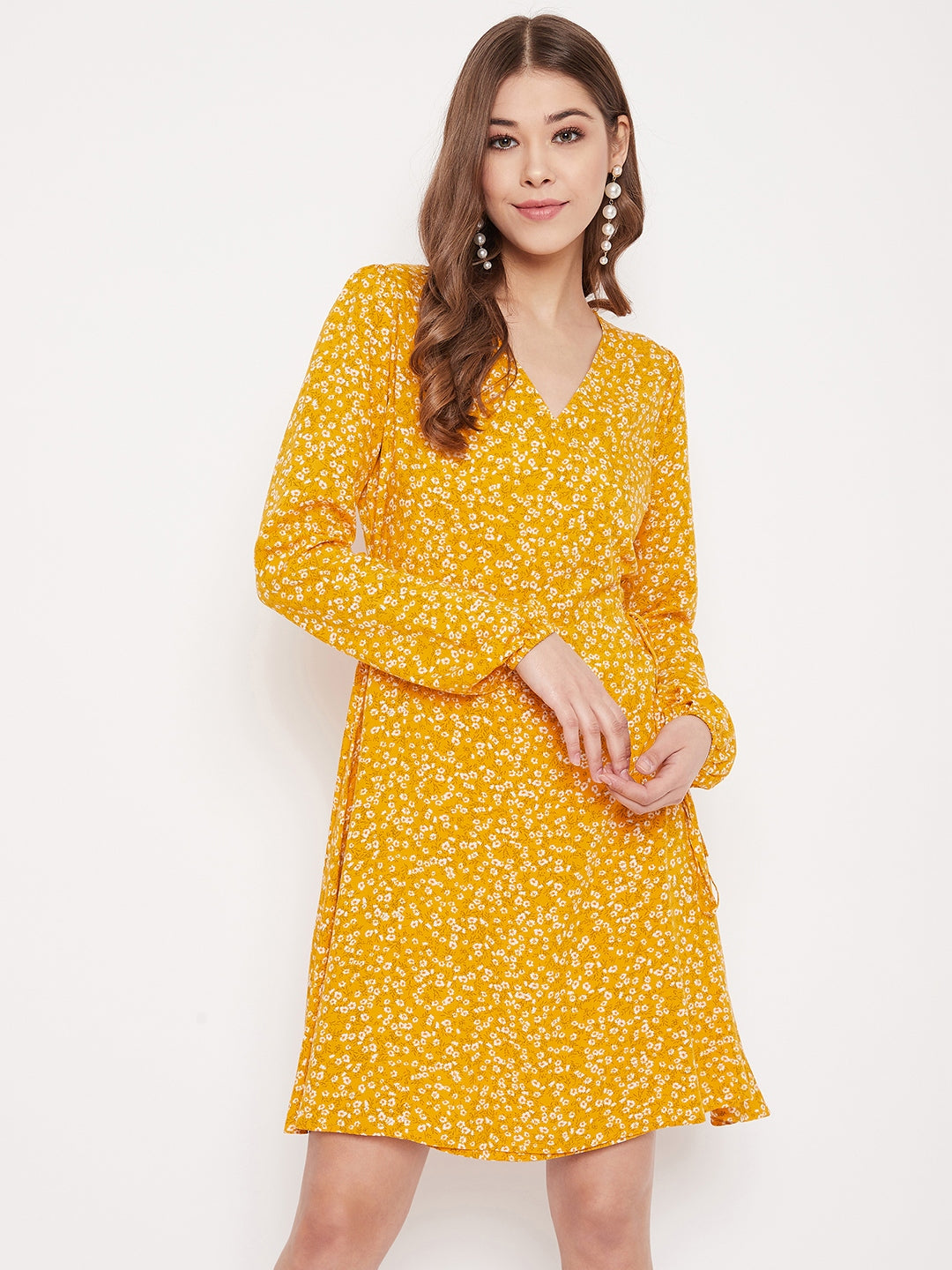 Mustard color floral outlet dress