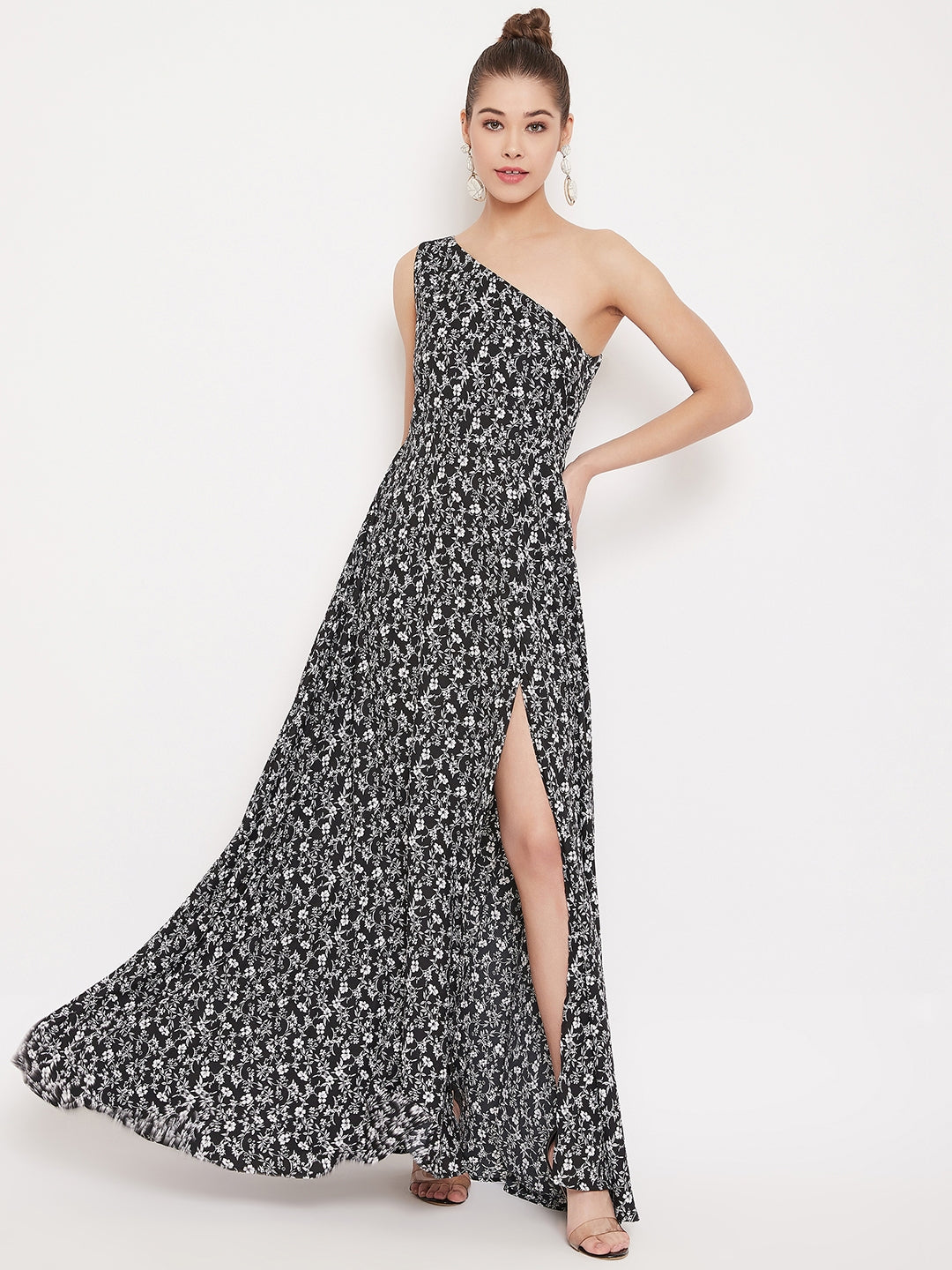 Black and white 2024 floral print dress