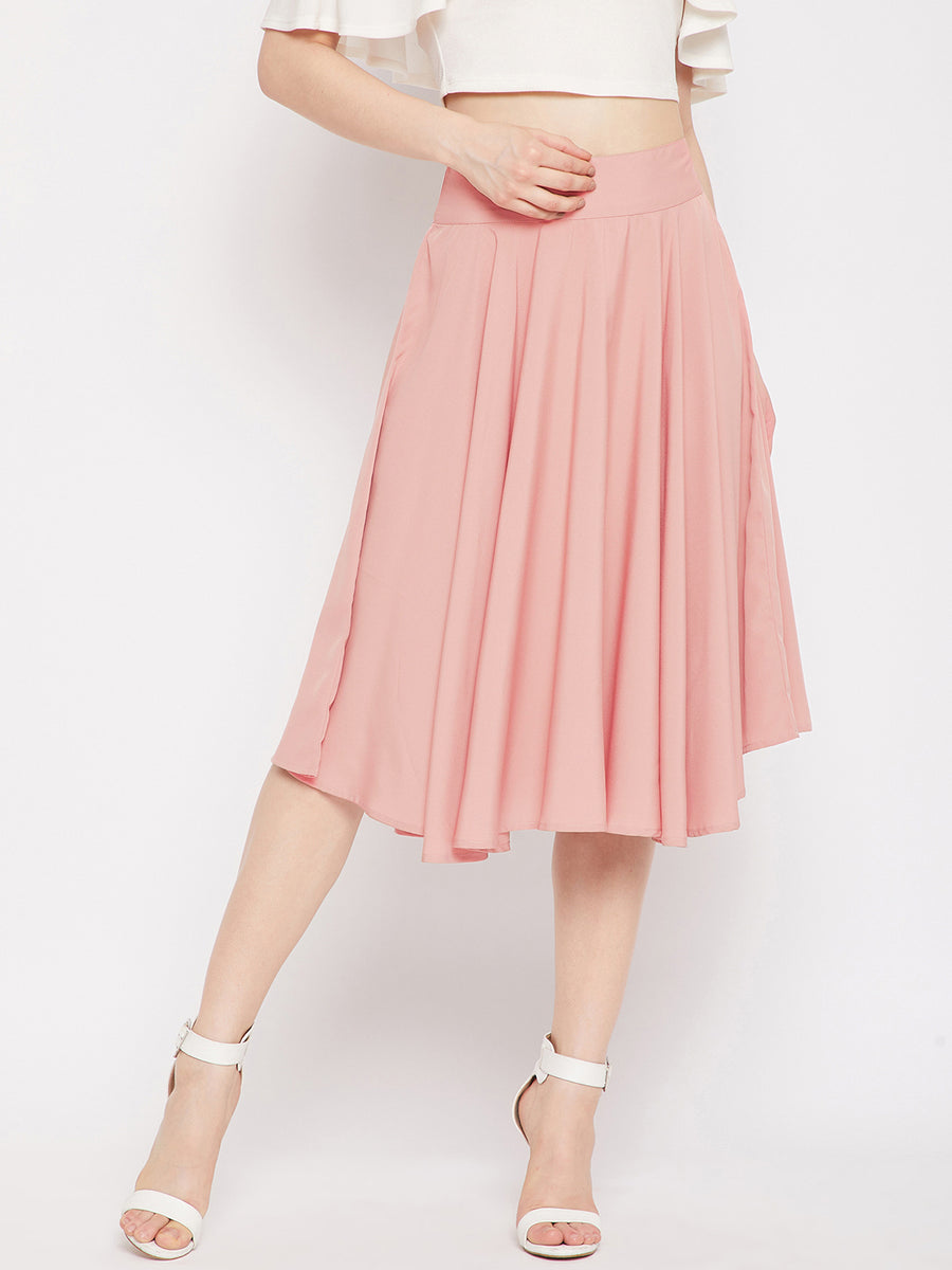 Pink high waisted midi cheap skirt