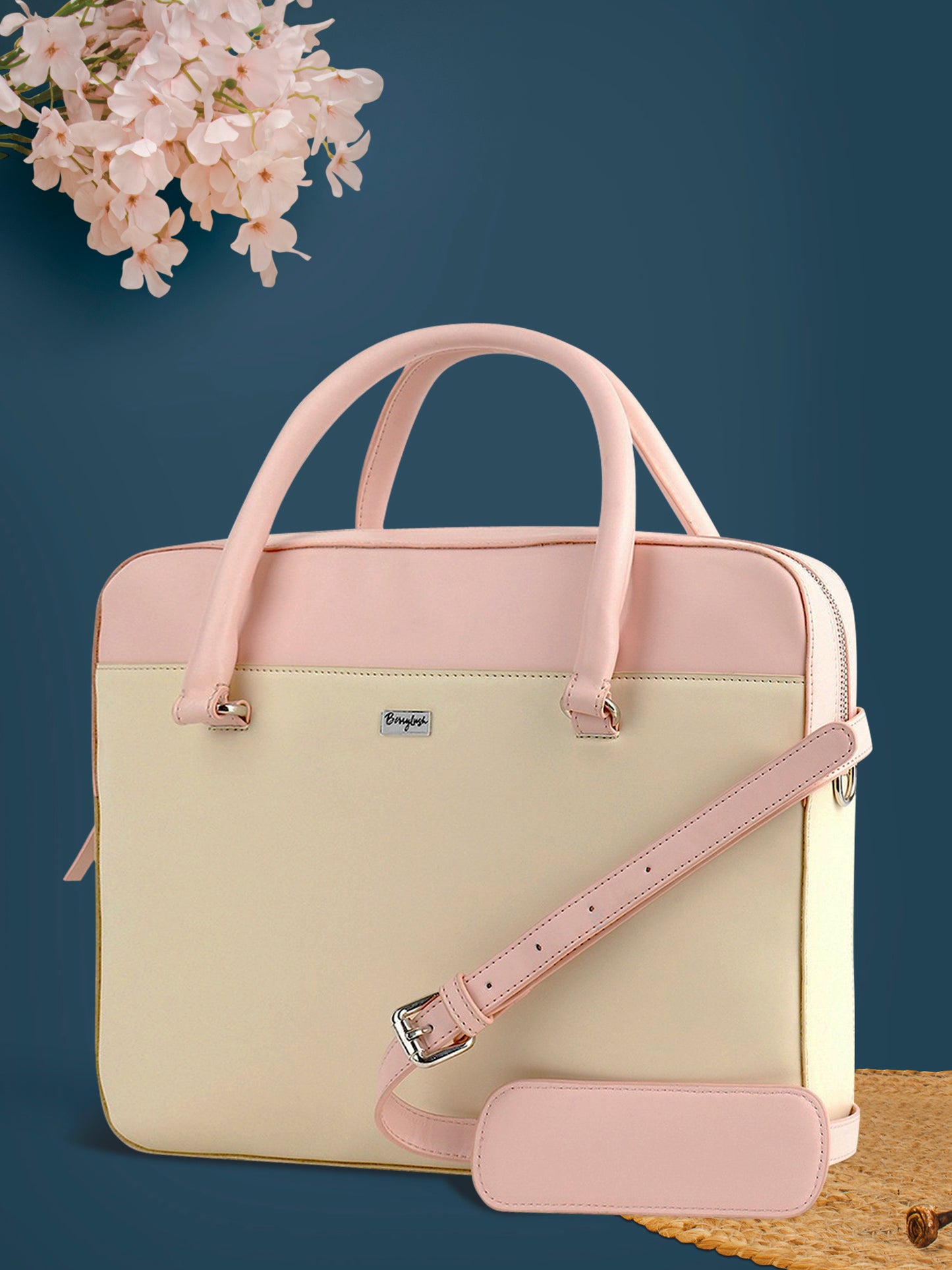 Women Solid Pink PU Detachable Sling Strap Regular Laptop Bag