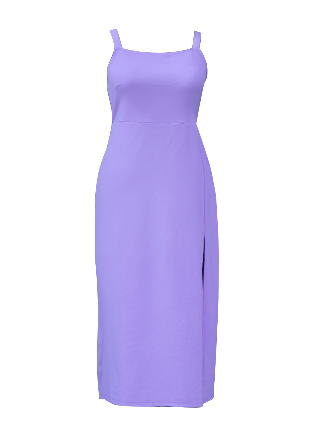 Berrylush Curve Women Purple Solid Shoulder Straps Split Thigh Maxi Dress