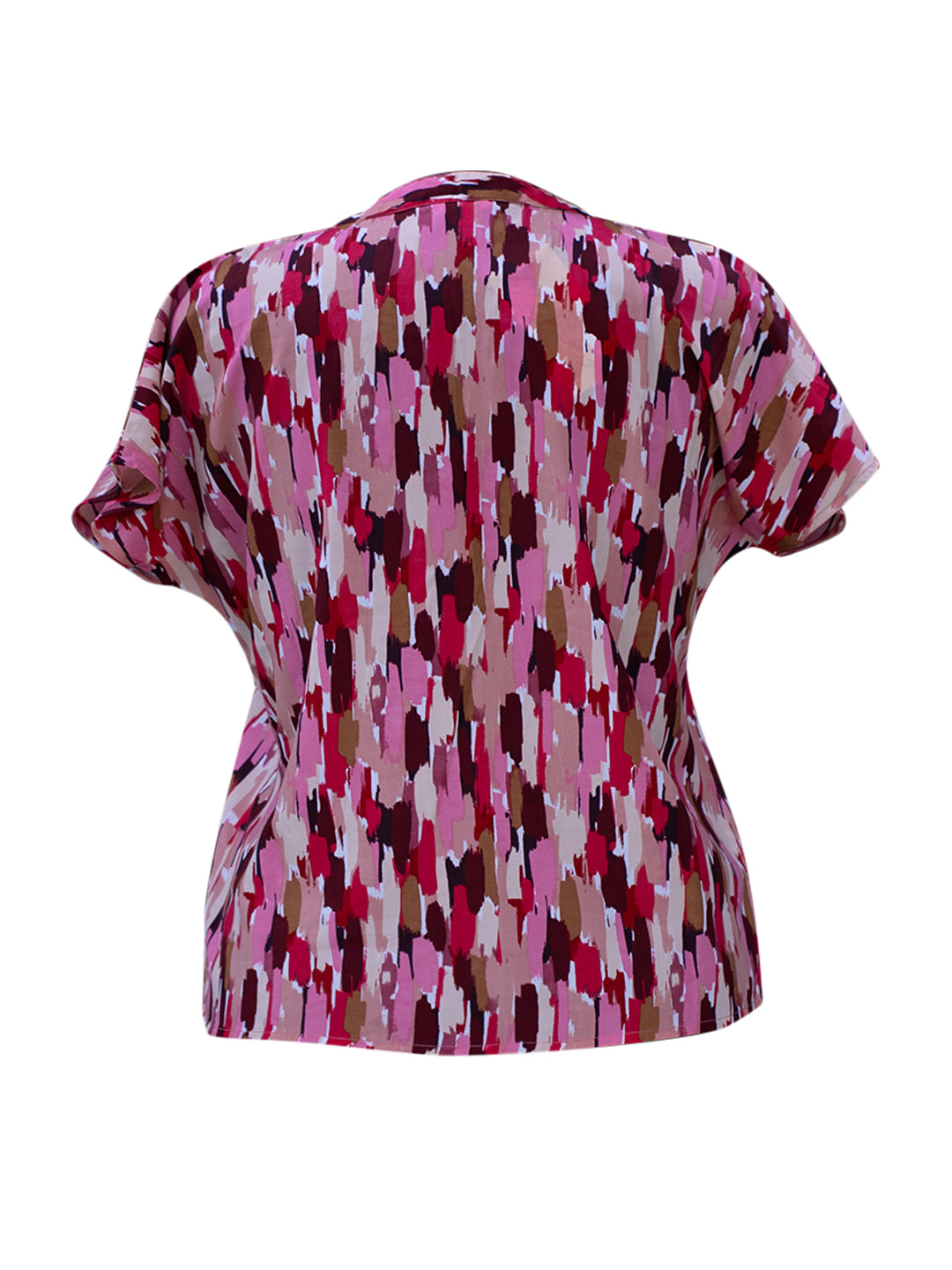 Berrylush Curve Women Pink Round Neck Printed Short Sleeve Regular Top