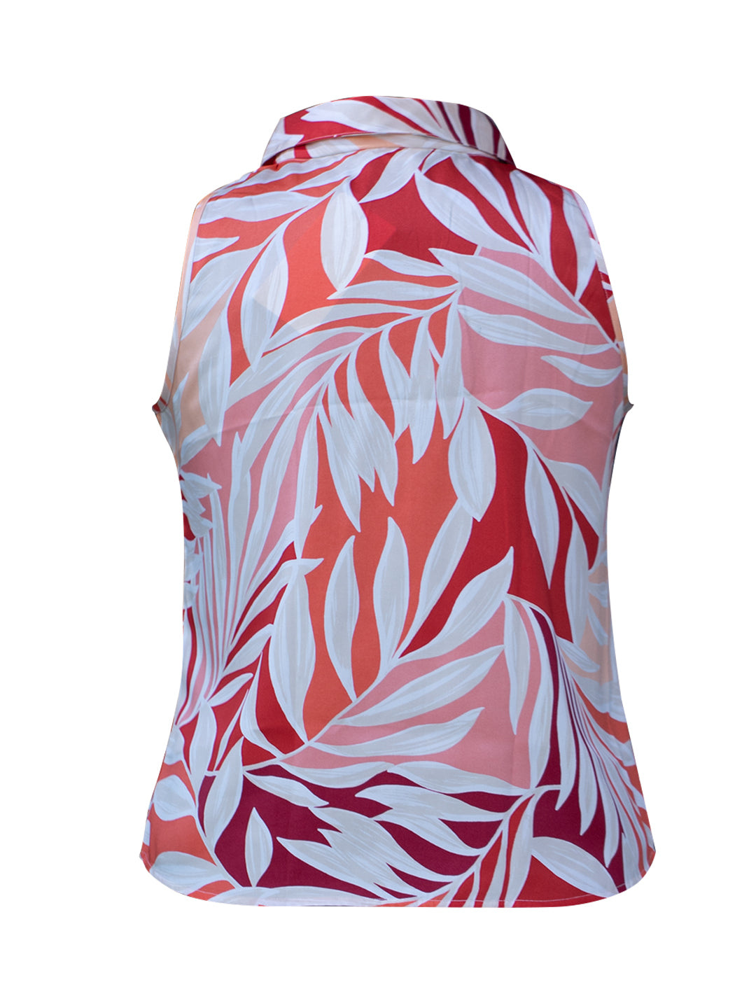 Berrylush Curve Women Multi Color Leaf Print Sleeveless Regular Shirt