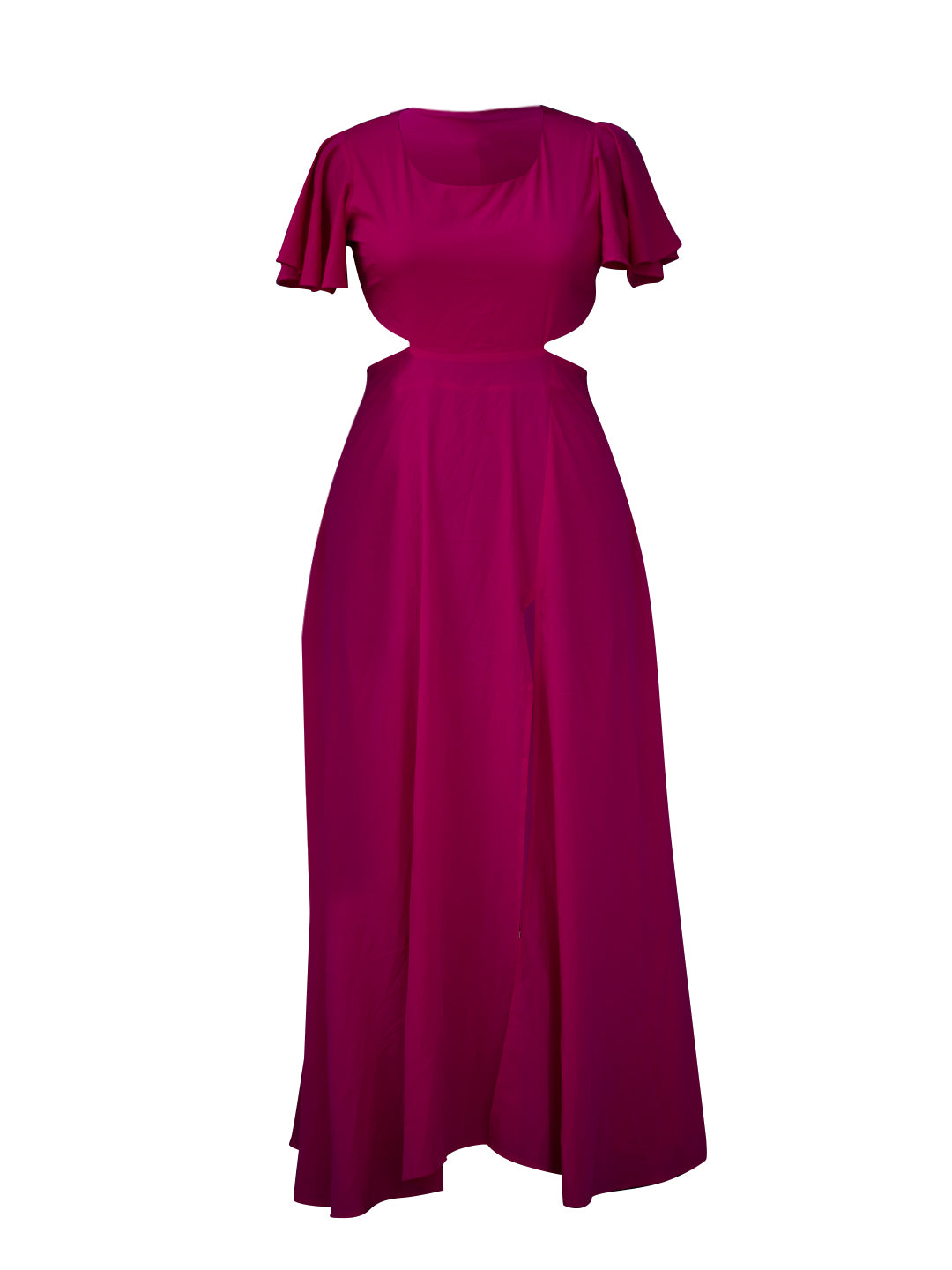 Berrylush Curve Women Pink Solid Round Neck Short Sleeves Flared Maxi Dress