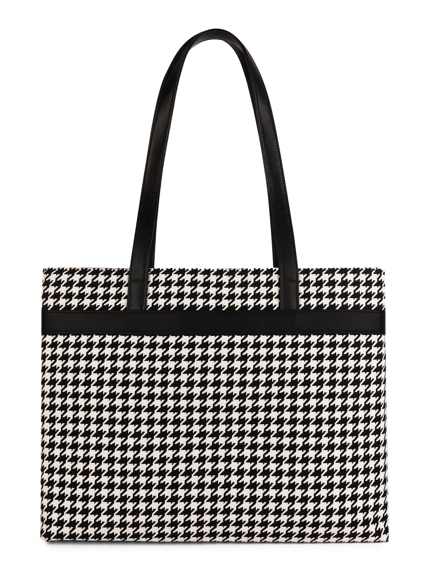 Berrylush Women Black & White Geometric Printed Polyester Zipper-Up Two-Handle Tote Bag