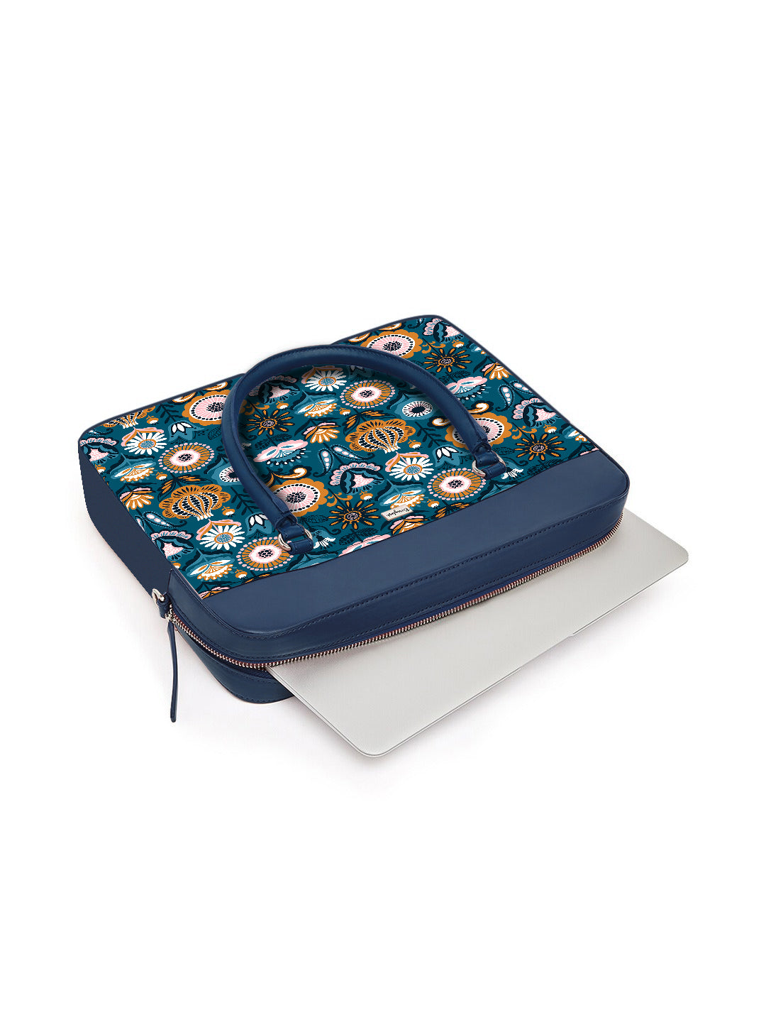 Berrylush Women Blue Graphic Printed PU Detachable Sling Strap Regular Laptop Bag