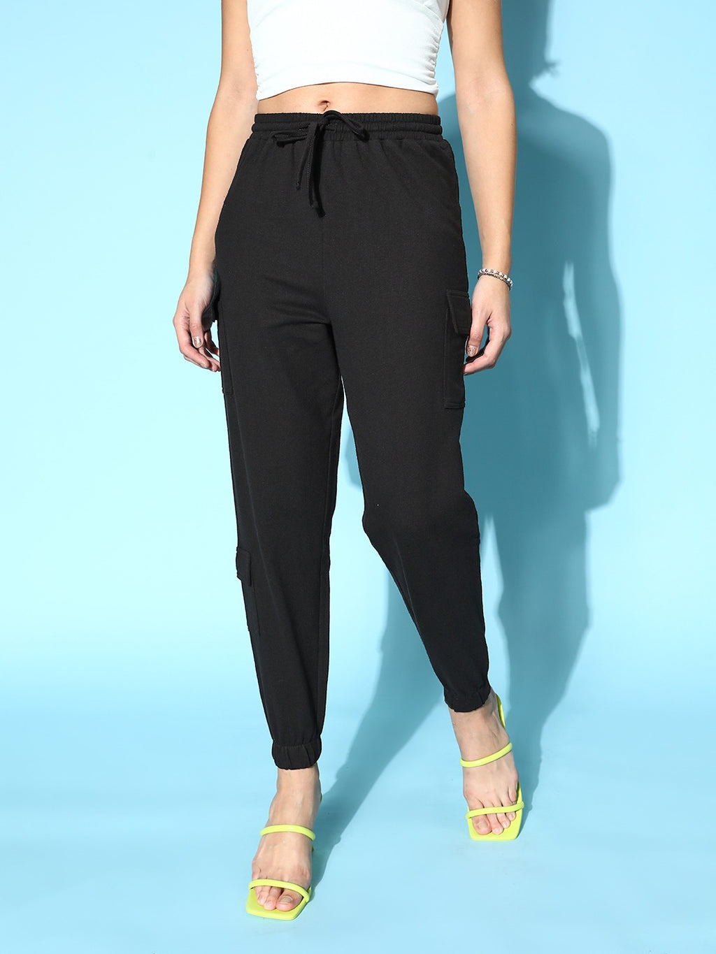 Women Solid Black Loose Fit High-Rise Waist Slip-On Trousers