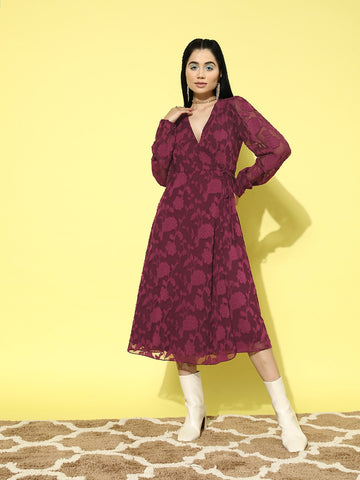 Susan Graver Studio M Maroon Floral Flocked retailer Bodice Long Sleeve Long Dress