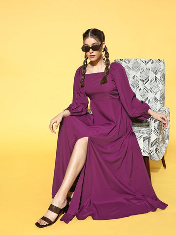 Buy MISH Purple Color Over All Pleated Long Party Wear Dress online