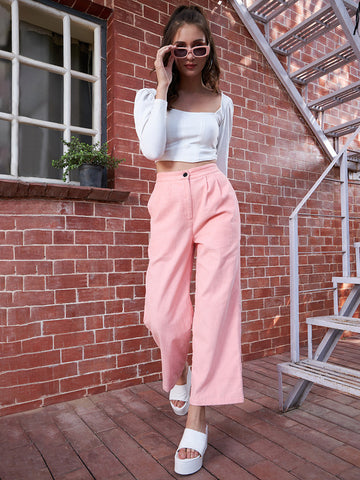 Mid Rise Wide Leg Pant in Pink | Glassons