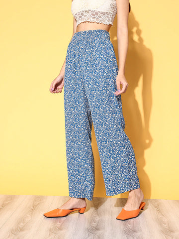 Navy Blue Floral Print Pants - Wide-Leg Pants - Side Slit Pants - Lulus