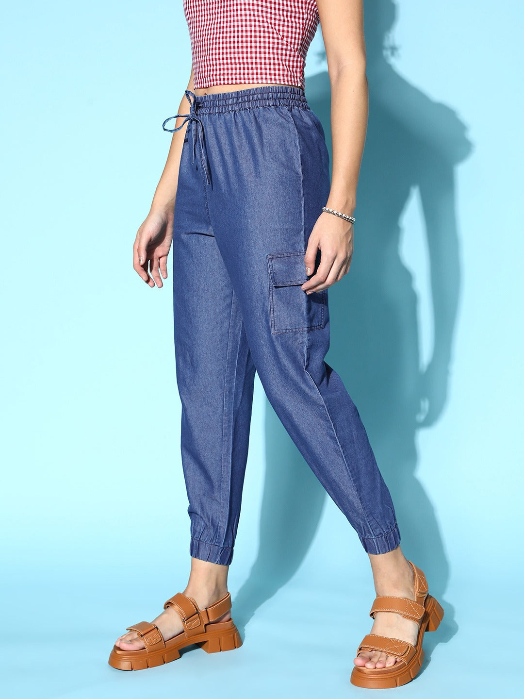 Wide fit trousers in chambray - Dark Blue | Benetton