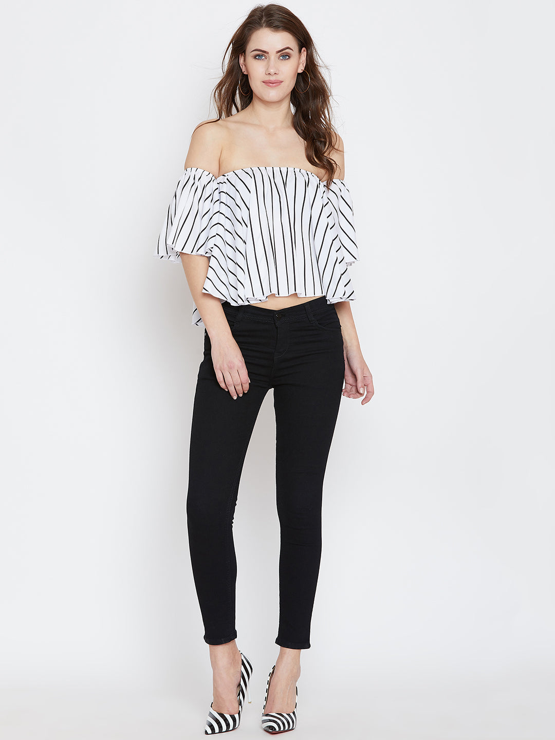 Black and white hot sale striped bardot top