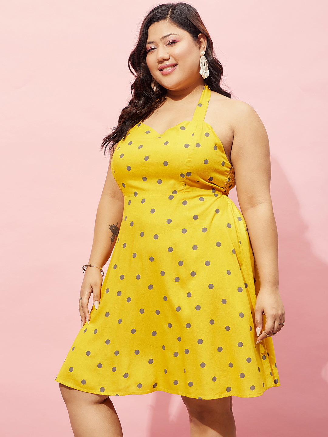 Yellow polka dot hot sale dress plus size