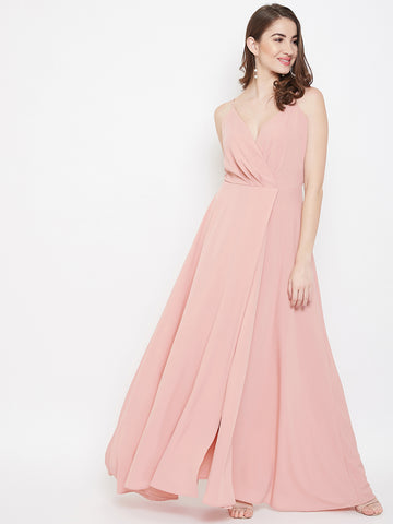 Women's Solid Pink Poly Crepe Dress
