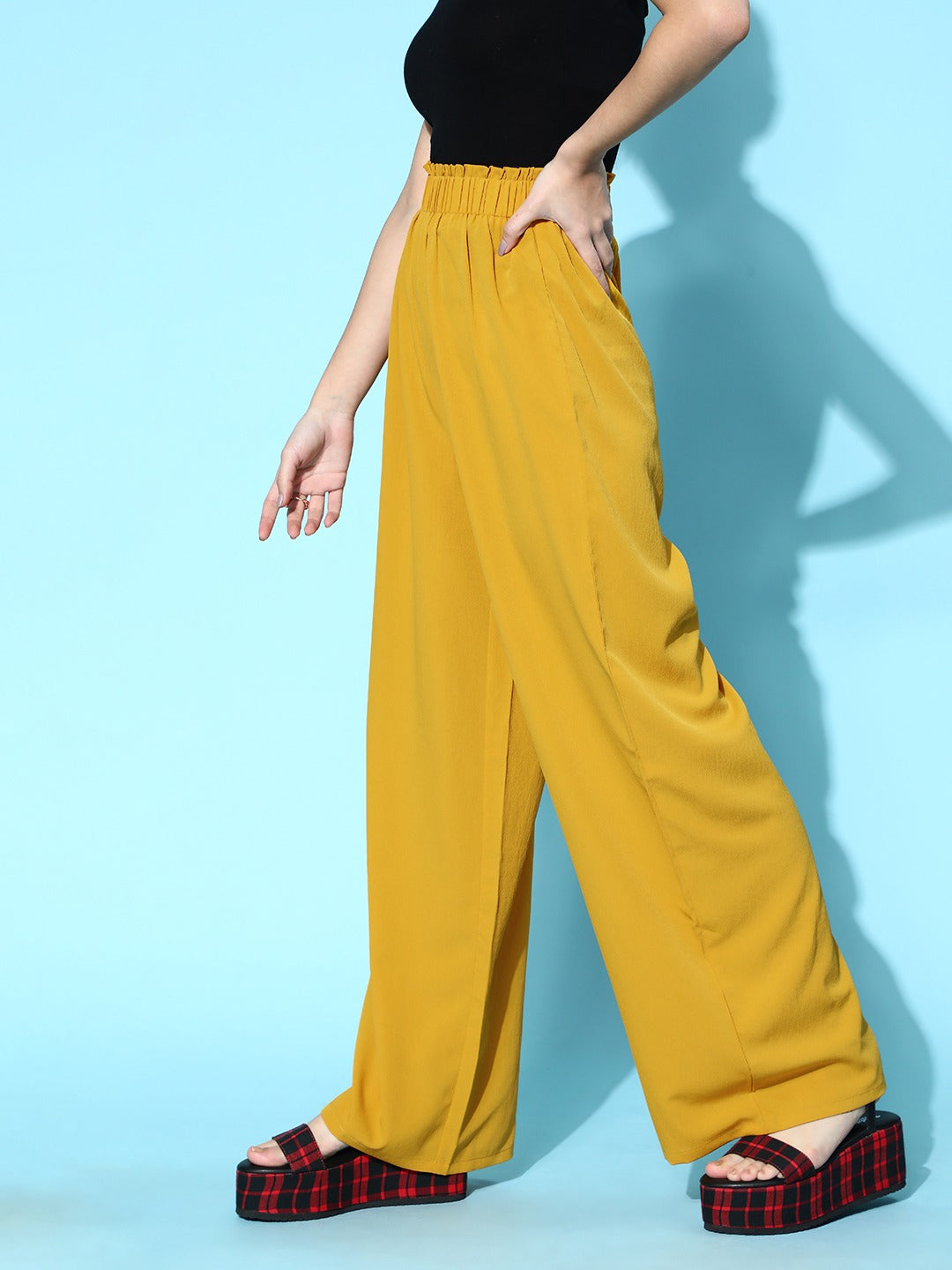 Buy STREET 9 Women Mustard Loose Fit Solid Parallel Trousers - Trousers for  Women 9340807 | Myntra