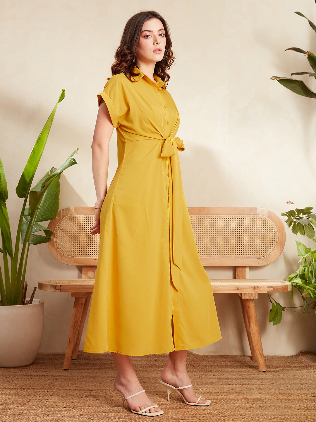 Mustard yellow outlet button up dress