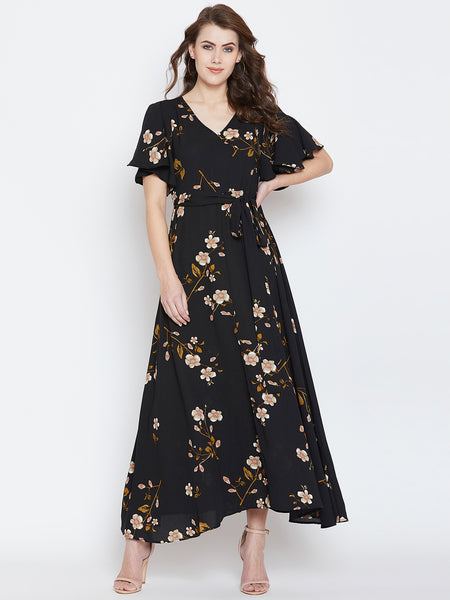 Isabelle Black Floral Float Sleeve Maxi Dress – Scarlett & Jo