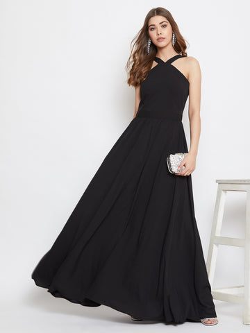 Black halter cheap neck maxi dress