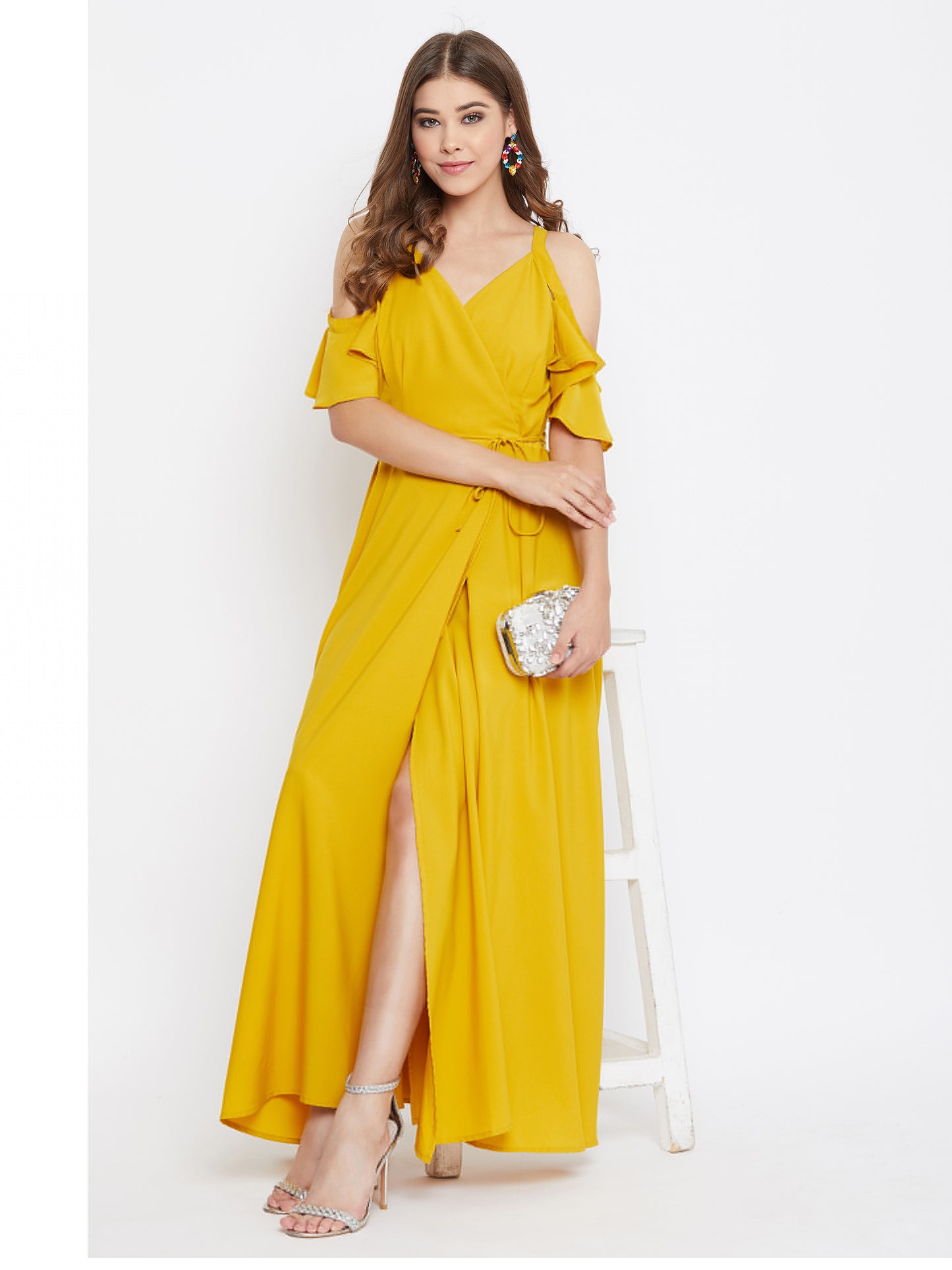 Cold shoulder high hot sale low maxi dress