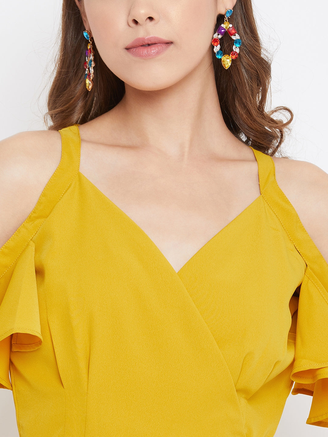 Yellow floral cold shoulder on sale dress