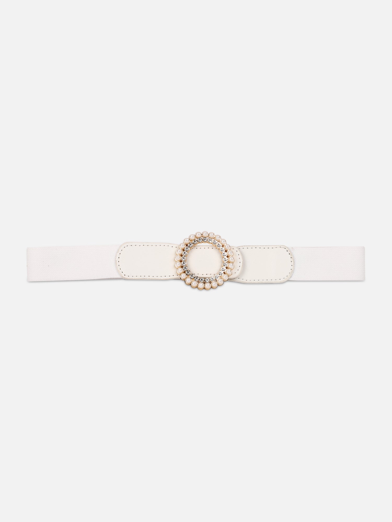 Berrylush Women White Pearl & Diamond Embellished Belt