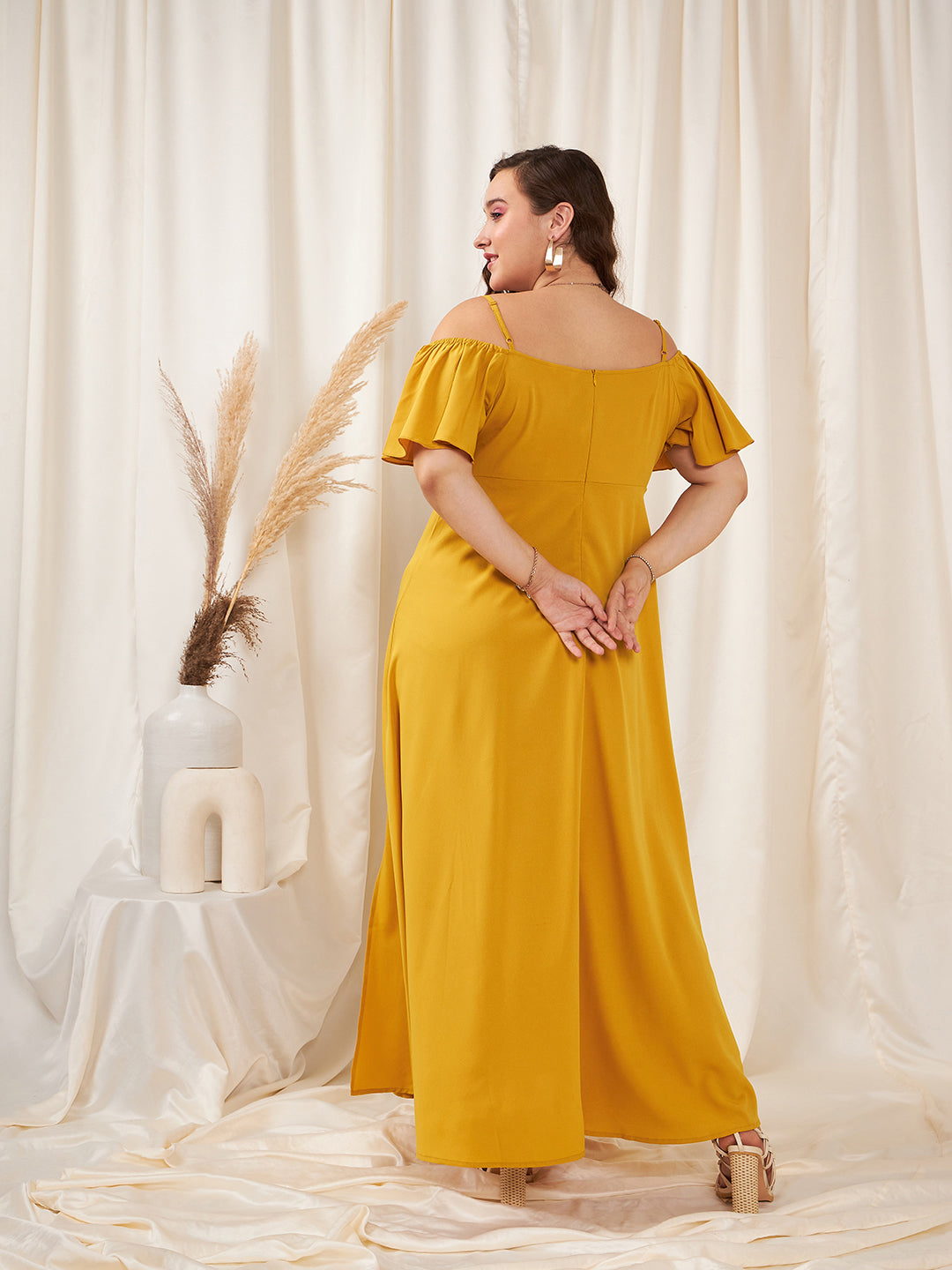 Plus size yellow shop off the shoulder dress