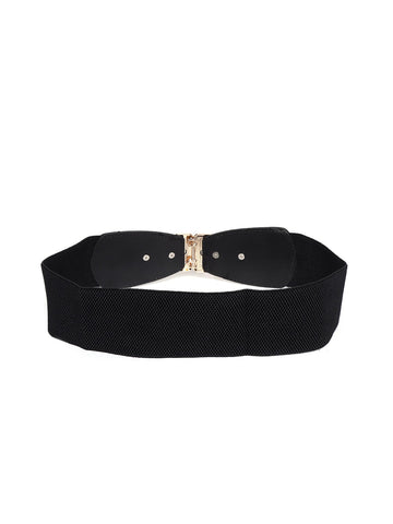 Berrylush Women Black Elastic Strap Two Chain Buckle Belt