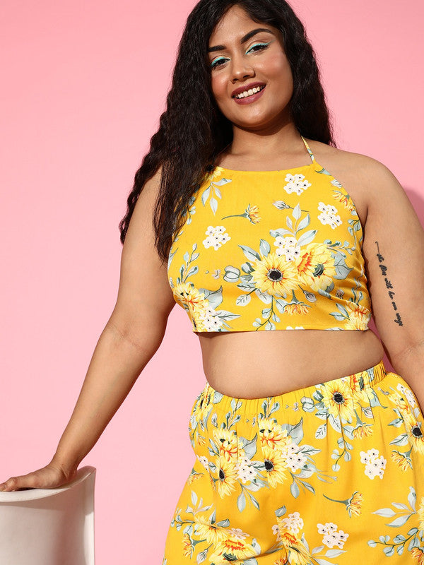 Plus size yellow crop 2024 top