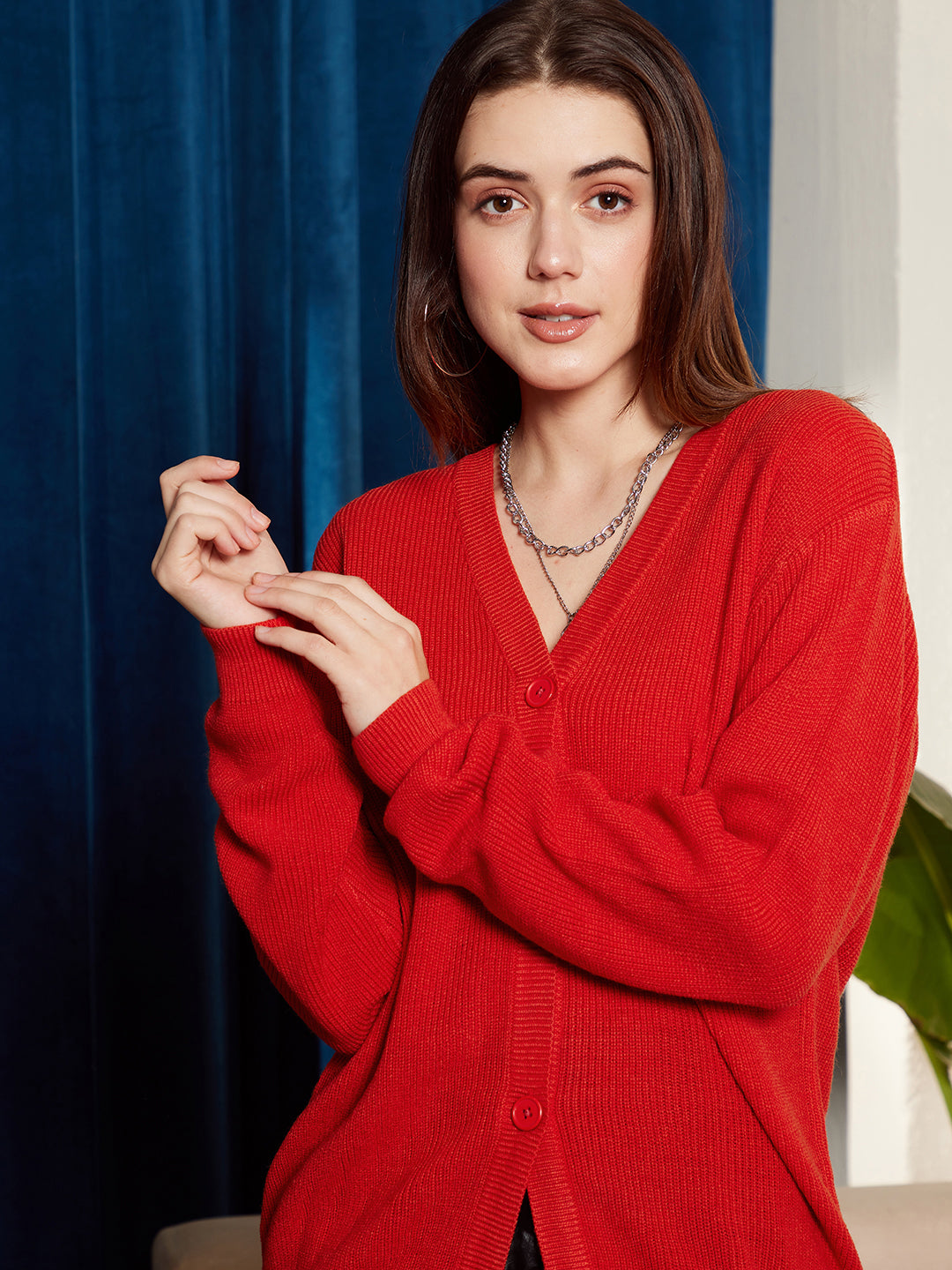 Red deals button sweater