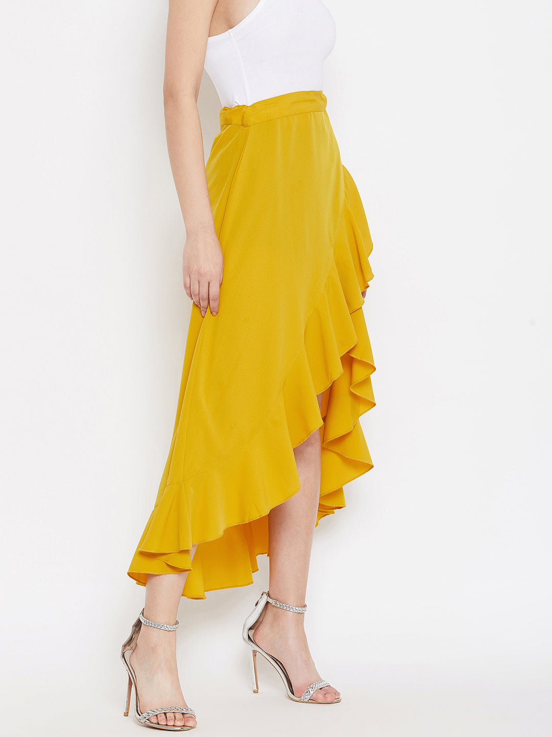 Wrap shops ruffle midi skirt