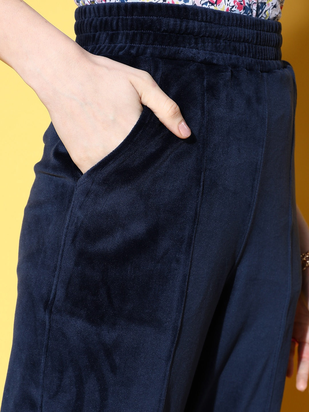 Straight cotton velvet trousers blue woman | ASPESI