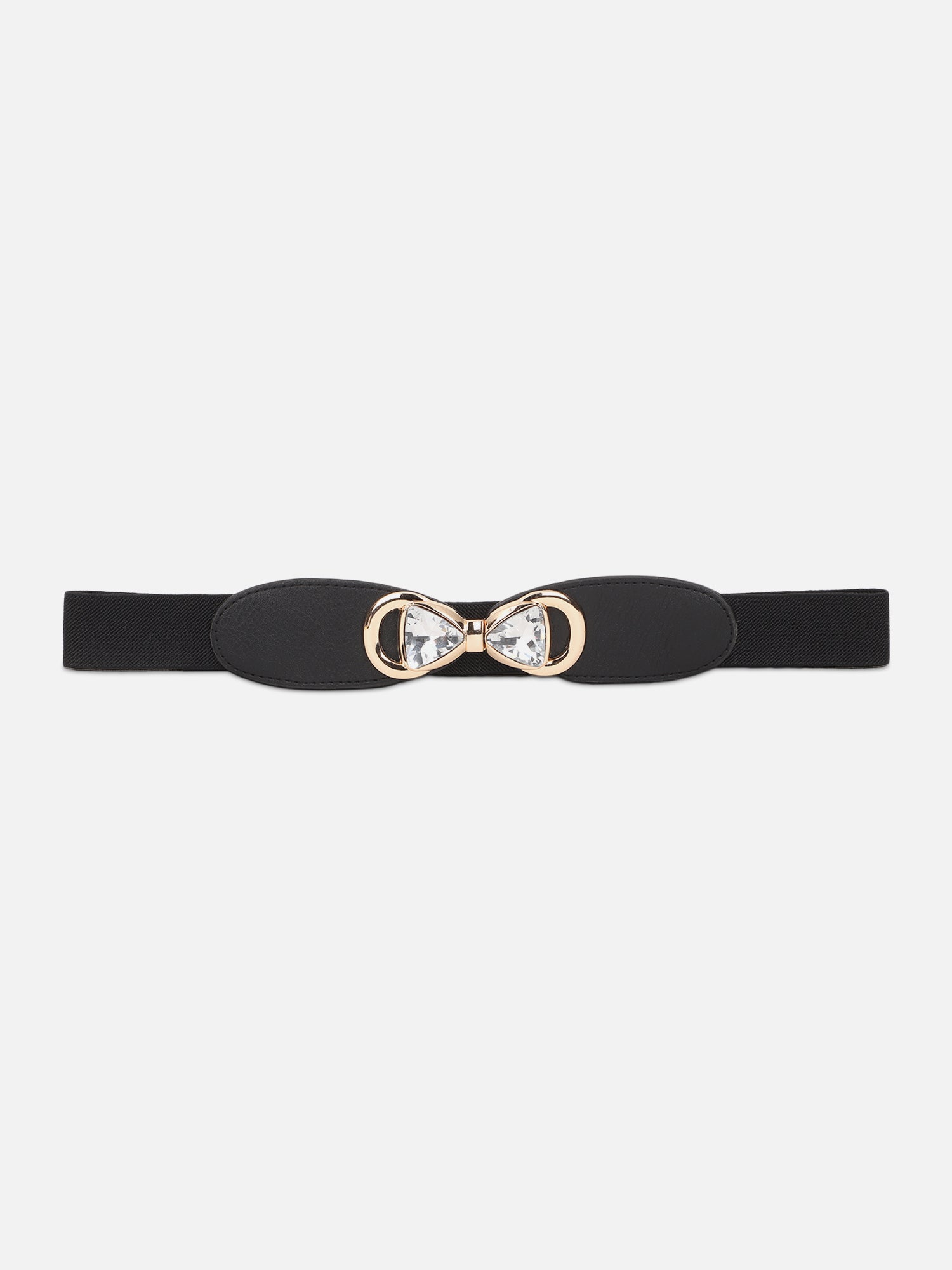 Berrylush Women Solid Black Diamond Embellished PU Nylon Interlock Regular  Belt