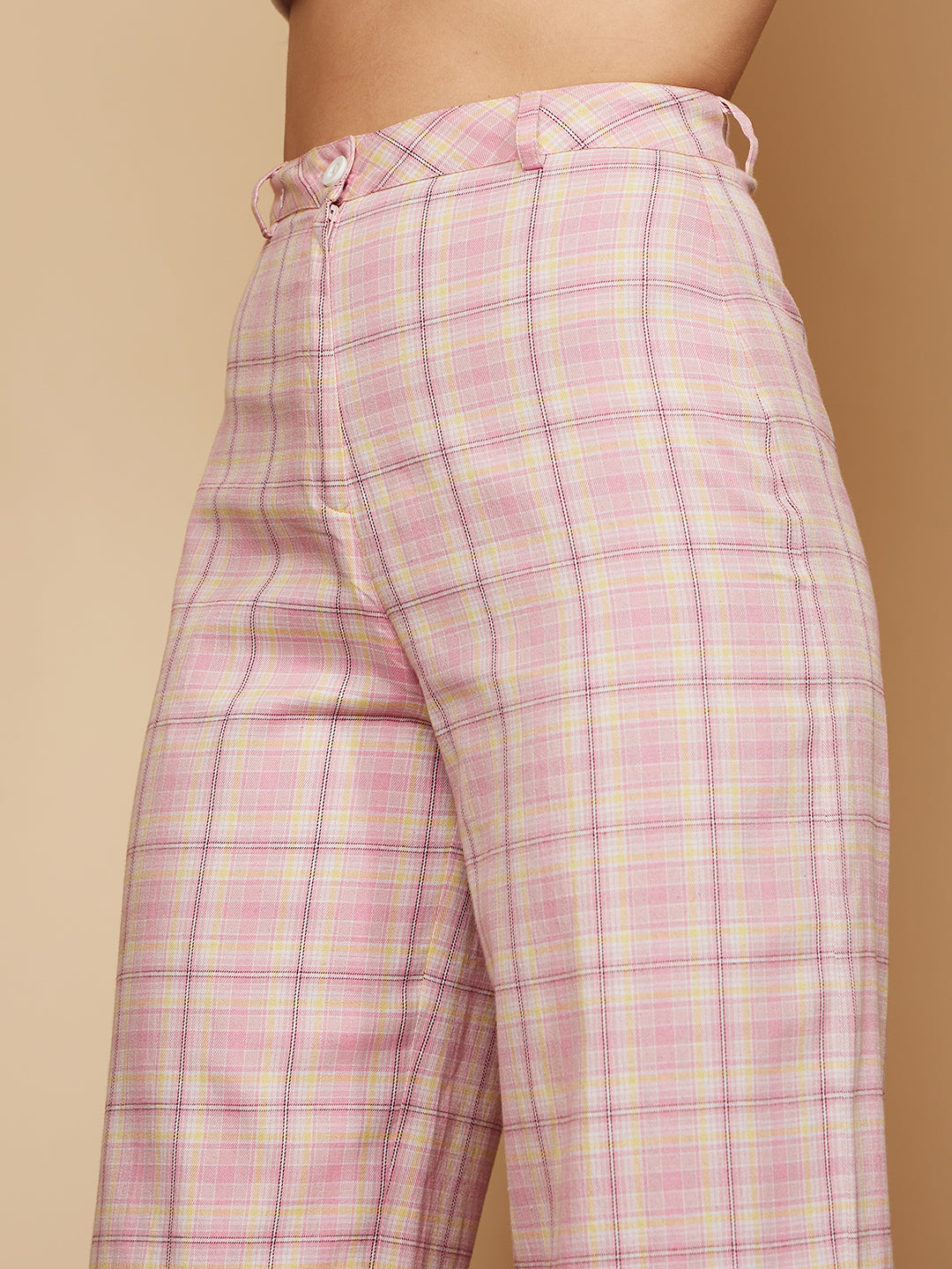 Goldenpoint EXTRA FLARE TARTAN - Trousers - FUCHSIA BLACK/pink - Zalando.de