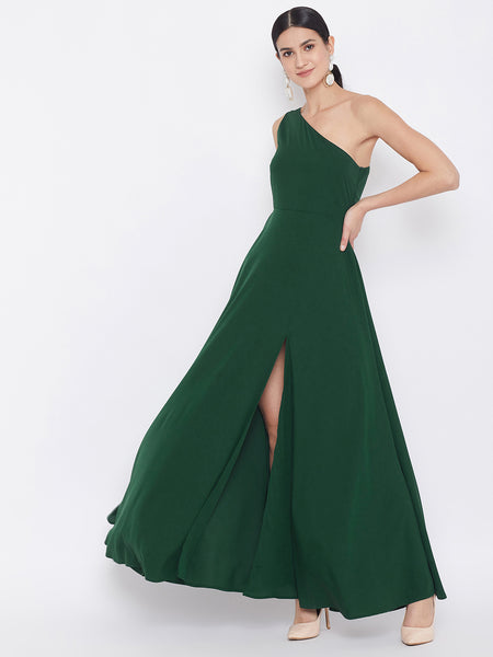 Dark green clearance one shoulder dress