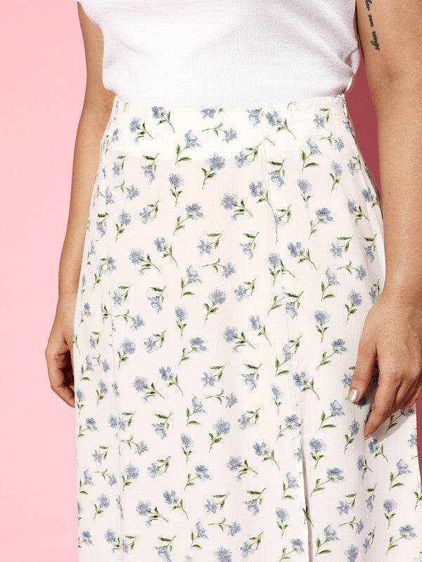 H&m blue floral outlet midi skirt