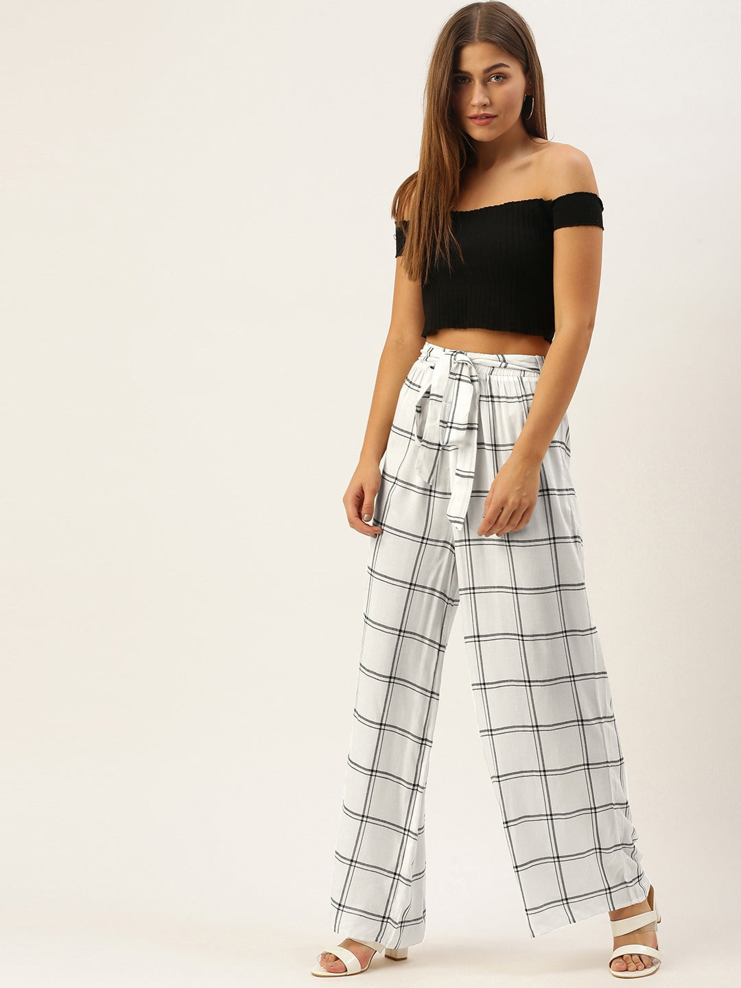 Buy Black and White Essential Comfort Check Formal Pants Online   FableStreet